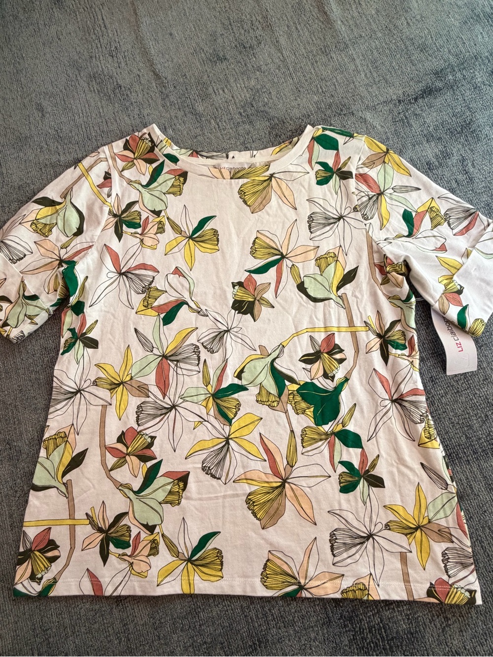 Liz Claiborne floral tropical cotton top shirt tee large new